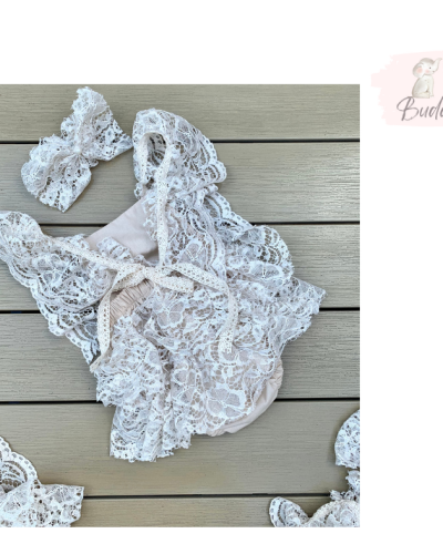 Бебешки ръчно изработен ромпър с лента за глава „Anne’s lace“