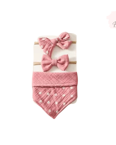 Бебешки комплект с бандана и ленти за глава „Pinky dots“