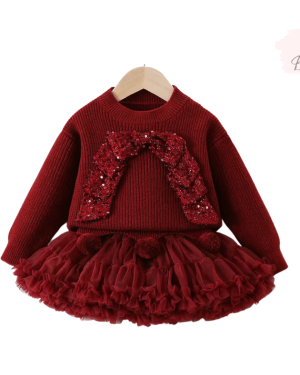 Комплект от туту пола и червен пуловер „Cozy red“